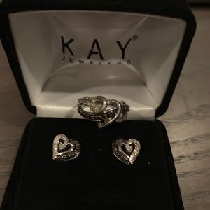 White and black diamond ring and earring set